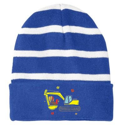 Construction Vehicle Thanksgiving Truck Turkey Striped Beanie with Solid Band