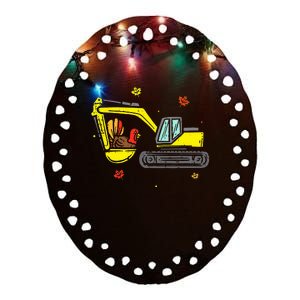 Construction Vehicle Thanksgiving Truck Turkey Ceramic Oval Ornament