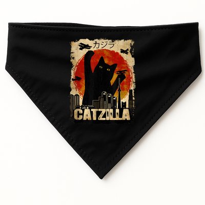 Catzilla Vintage Tee Funny Kitten And Cat Art Japanese Sunset USA-Made Doggie Bandana