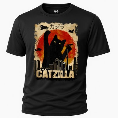 Catzilla Vintage Tee Funny Kitten And Cat Art Japanese Sunset Performance Shirt
