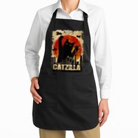 Catzilla Vintage Tee Funny Kitten And Cat Art Japanese Sunset Apron