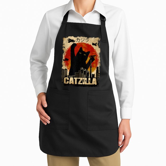 Catzilla Vintage Tee Funny Kitten And Cat Art Japanese Sunset Apron