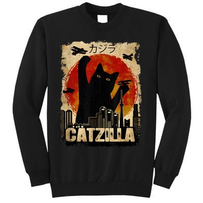 Catzilla Vintage Tee Funny Kitten And Cat Art Japanese Sunset Sweatshirt