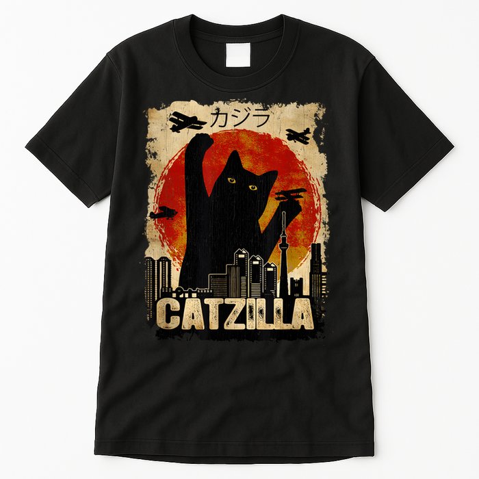 Catzilla Vintage Tee Funny Kitten And Cat Art Japanese Sunset Tall T-Shirt