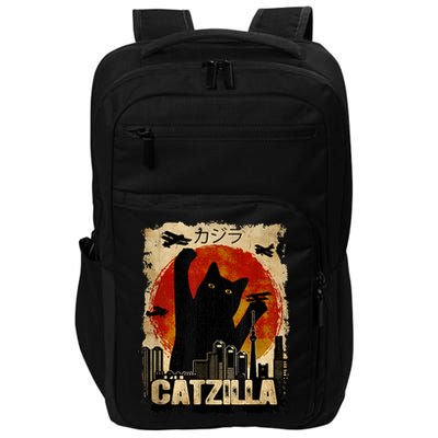Catzilla Vintage Tee Funny Kitten And Cat Art Japanese Sunset Impact Tech Backpack
