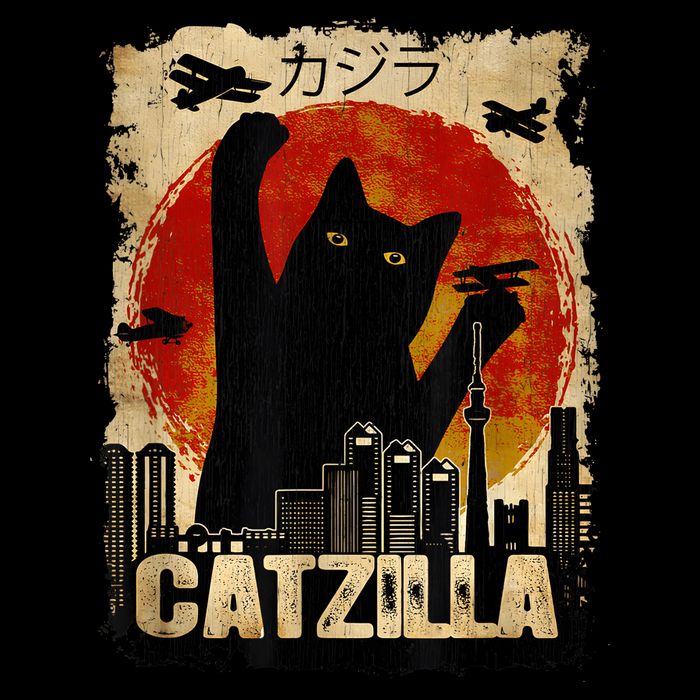 Catzilla Vintage Tee Funny Kitten And Cat Art Japanese Sunset Mug