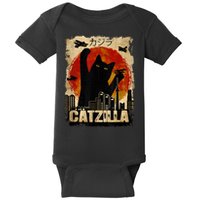 Catzilla Vintage Tee Funny Kitten And Cat Art Japanese Sunset Baby Bodysuit