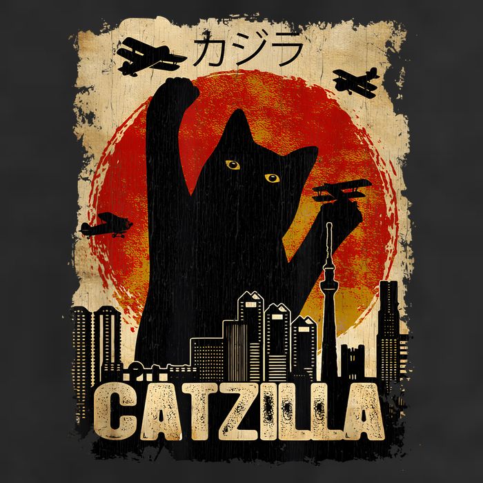 Catzilla Vintage Tee Funny Kitten And Cat Art Japanese Sunset Hat