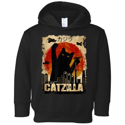 Catzilla Vintage Tee Funny Kitten And Cat Art Japanese Sunset Toddler Hoodie