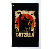 Catzilla Vintage Tee Funny Kitten And Cat Art Japanese Sunset Golf Towel