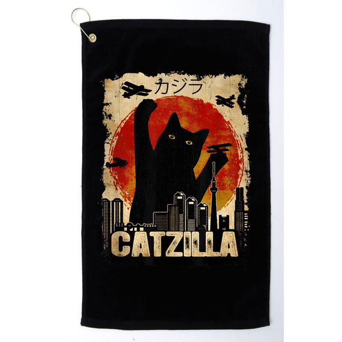 Catzilla Vintage Tee Funny Kitten And Cat Art Japanese Sunset Golf Towel