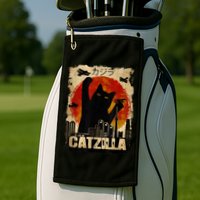 Catzilla Vintage Tee Funny Kitten And Cat Art Japanese Sunset Golf Towel
