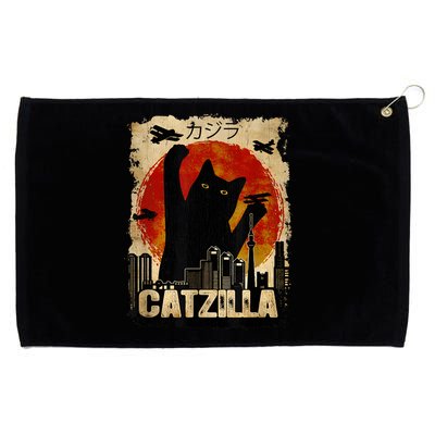 Catzilla Vintage Tee Funny Kitten And Cat Art Japanese Sunset Grommeted Golf Towel