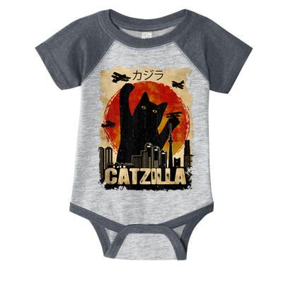 Catzilla Vintage Tee Funny Kitten And Cat Art Japanese Sunset Infant Baby Jersey Bodysuit