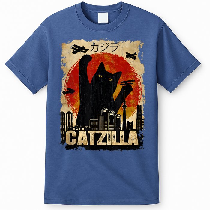 Catzilla Vintage Tee Funny Kitten And Cat Art Japanese Sunset T-Shirt