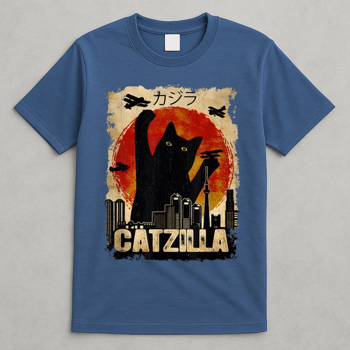Catzilla Vintage Tee Funny Kitten And Cat Art Japanese Sunset T-Shirt