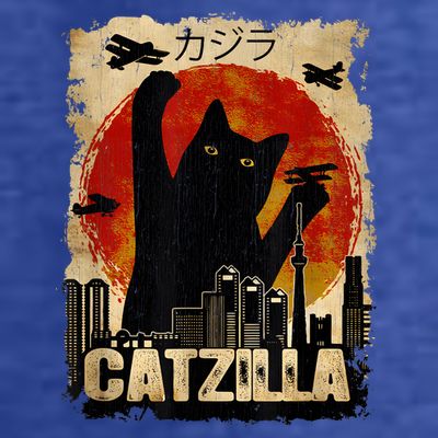 Catzilla Vintage Tee Funny Kitten And Cat Art Japanese Sunset T-Shirt