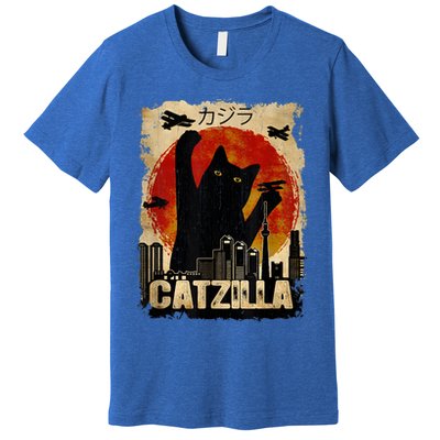 Catzilla Vintage Tee Funny Kitten And Cat Art Japanese Sunset Premium T-Shirt
