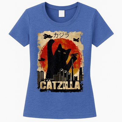 Catzilla Vintage Tee Funny Kitten And Cat Art Japanese Sunset Womens T-Shirt
