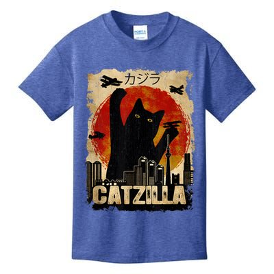 Catzilla Vintage Tee Funny Kitten And Cat Art Japanese Sunset Kids T-Shirt