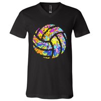 Colorful Volleyball Tie Dye  Teen  Player Coach V-Neck T-Shirt