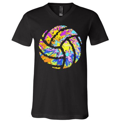 Colorful Volleyball Tie Dye  Teen  Player Coach V-Neck T-Shirt