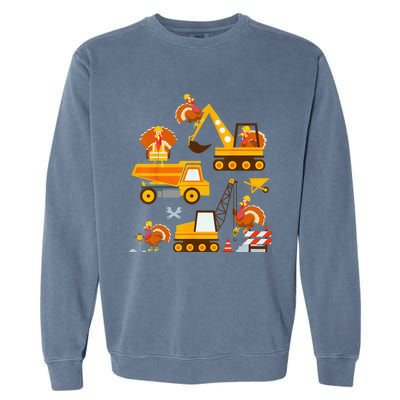 Construction Vehicle Thanksgiving Truck Turkey Garment-Dyed Sweatshirt