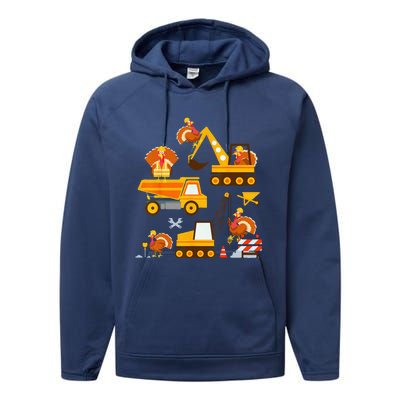 Construction Vehicle Thanksgiving Truck Turkey Performance Fleece Hoodie