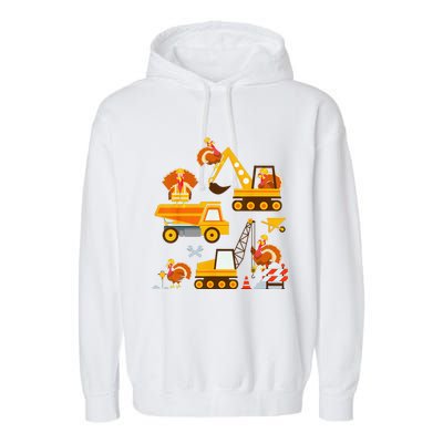 Construction Vehicle Thanksgiving Truck Turkey Garment-Dyed Fleece Hoodie