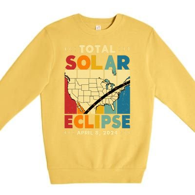 Cool Vintage Total Solar Eclips Usa Map April 2024 Premium Crewneck Sweatshirt