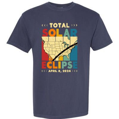 Cool Vintage Total Solar Eclips Usa Map April 2024 Garment-Dyed Heavyweight T-Shirt