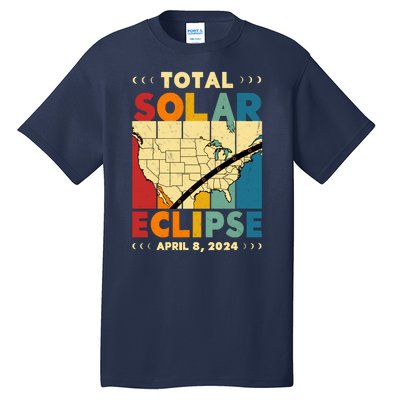 Cool Vintage Total Solar Eclips Usa Map April 2024 Tall T-Shirt