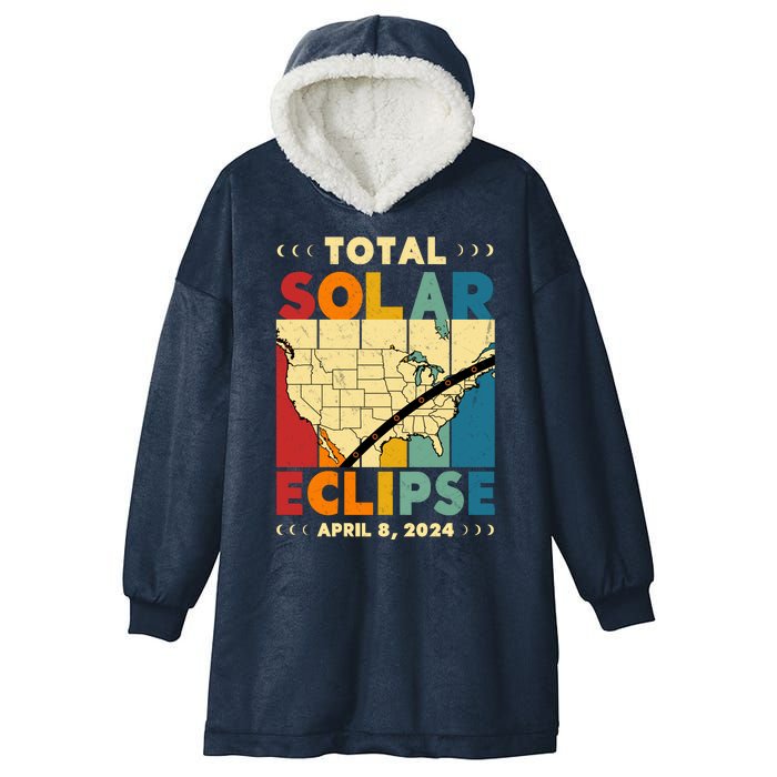 Cool Vintage Total Solar Eclips Usa Map April 2024 Hooded Wearable Blanket