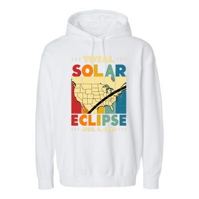 Cool Vintage Total Solar Eclips Usa Map April 2024 Garment-Dyed Fleece Hoodie