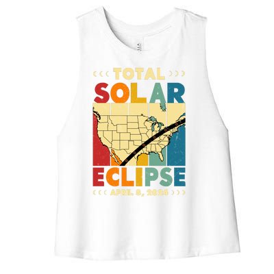 Cool Vintage Total Solar Eclips Usa Map April 2024 Women's Racerback Cropped Tank