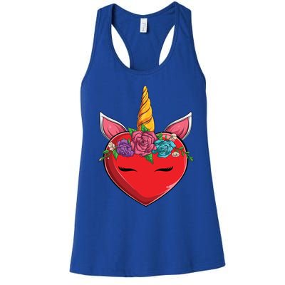 Cute Valentines Unicorn Heart Flowers Funny Gift Women's Racerback Tank