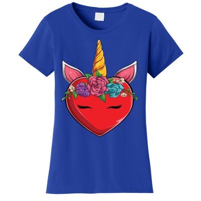 Cute Valentines Unicorn Heart Flowers Funny Gift Women's T-Shirt