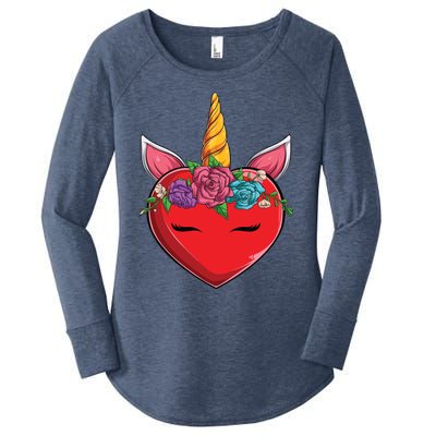 Cute Valentines Unicorn Heart Flowers Funny Gift Women's Perfect Tri Tunic Long Sleeve Shirt