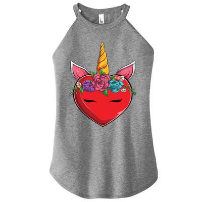 Cute Valentines Unicorn Heart Flowers Funny Gift Women’s Perfect Tri Rocker Tank