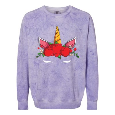 Cute Valentines Unicorn Heart Flowers Gift Colorblast Crewneck Sweatshirt