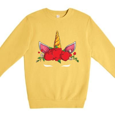 Cute Valentines Unicorn Heart Flowers Gift Premium Crewneck Sweatshirt