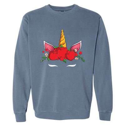 Cute Valentines Unicorn Heart Flowers Gift Garment-Dyed Sweatshirt