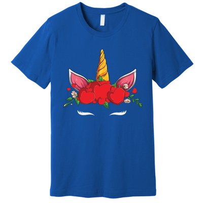 Cute Valentines Unicorn Heart Flowers Gift Premium T-Shirt