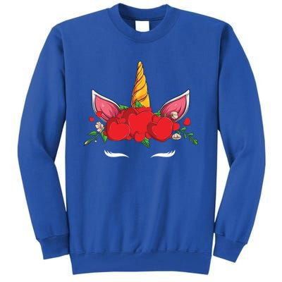 Cute Valentines Unicorn Heart Flowers Gift Tall Sweatshirt