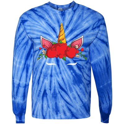 Cute Valentines Unicorn Heart Flowers Gift Tie-Dye Long Sleeve Shirt