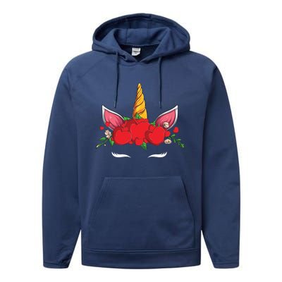 Cute Valentines Unicorn Heart Flowers Gift Performance Fleece Hoodie