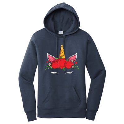 Cute Valentines Unicorn Heart Flowers Gift Women's Pullover Hoodie