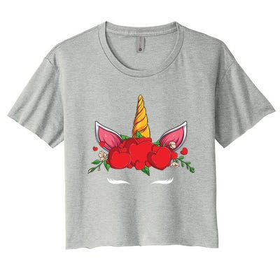 Cute Valentines Unicorn Heart Flowers Gift Women's Crop Top Tee