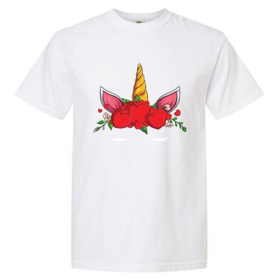 Cute Valentines Unicorn Heart Flowers Gift Garment-Dyed Heavyweight T-Shirt