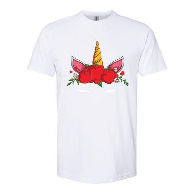 Cute Valentines Unicorn Heart Flowers Gift Softstyle CVC T-Shirt